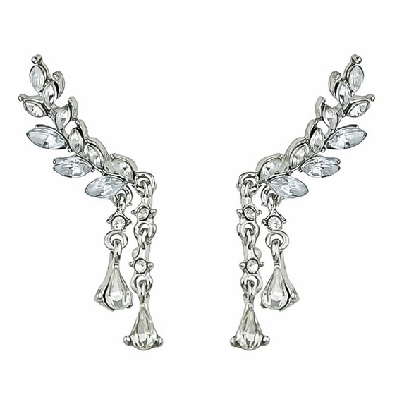 Silver Tone Crystal Ear Crawlers w/Drops - Picture 2 of 8